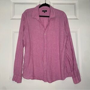 Galeries Lafayette Pink 100% Linen Button Front Long Sleeve Shirt Size XL